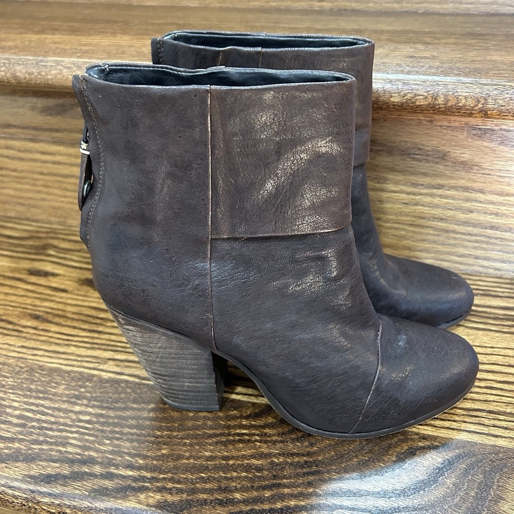 Rag & Bone Newbury Ankle Boots Brown Leather Stacked Heel US 10 EU 40 Bootie